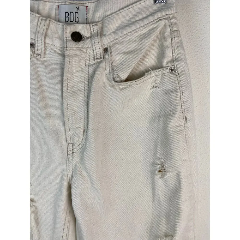 Urban Outfitters BDG Women's Size 26 Cream Distressed High Rise Baggy Jeans * - Picture 4 of 10